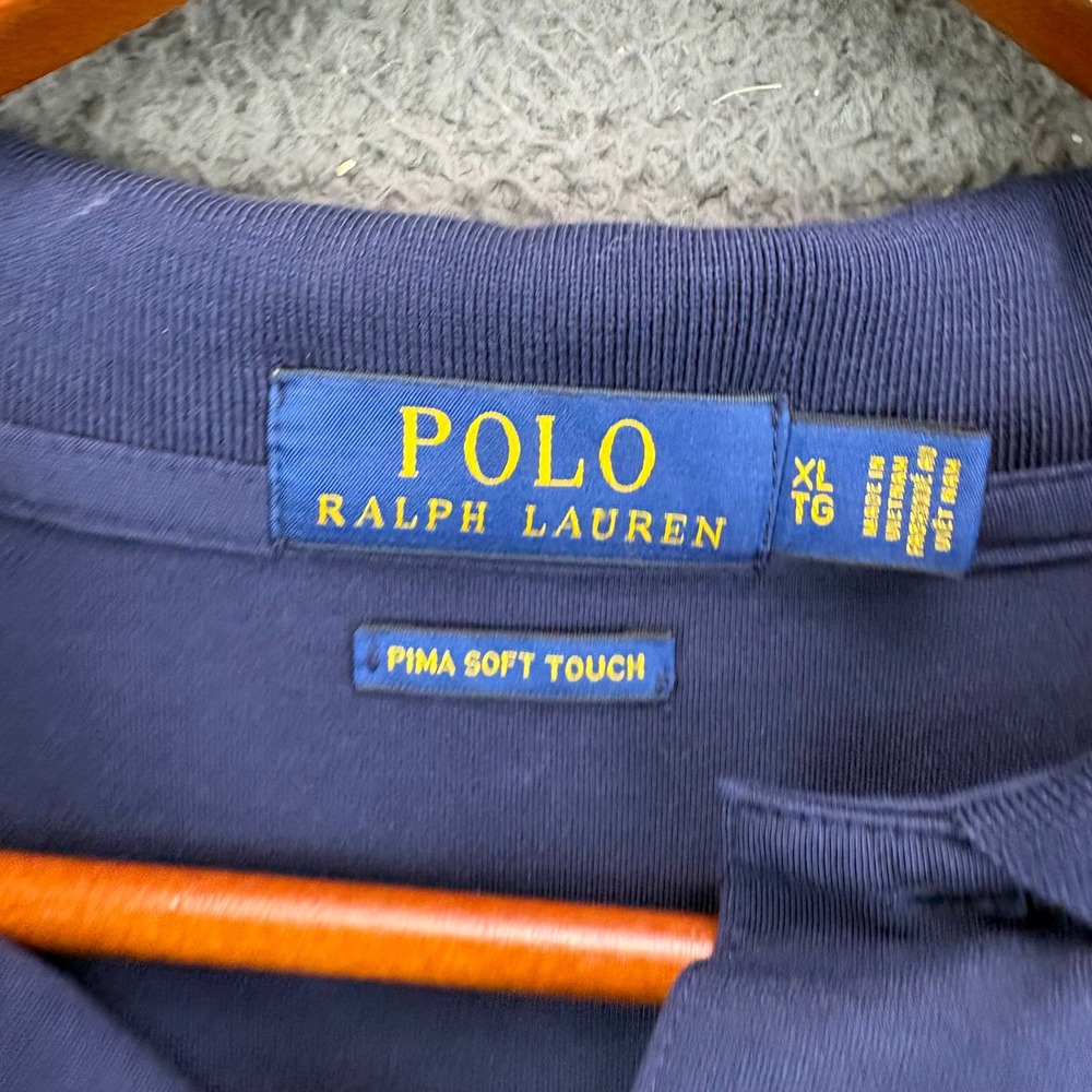 Polo Ralph Lauren Mens XL Pima Soft Touch Polo Shirt Navy Blue Short Sleeve - Picture 2 of 7